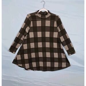 John Mark Women's Medium Gray Plaid 1/4 Zip Tunic Super Soft Stretch Top